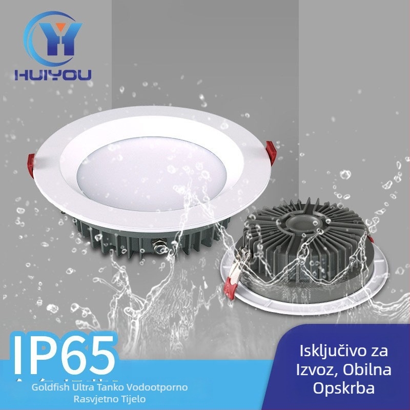 COB LED downlight IP65, ugradbeni, duboko anti-refleksni, visok CRI ≥90, 3000K topla bijela, aluminijsko kućište, vodootporno za tuševe, hotele i trgovine