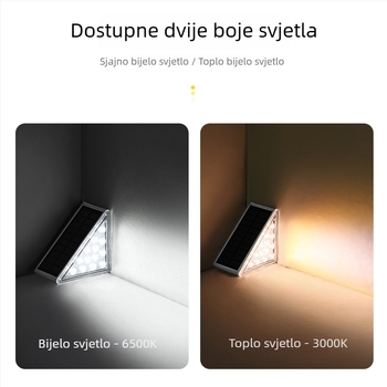 Vanjska solarna LED svjetiljka za stepenice, trokutasti oblik, dvorište, IP65, 80×80×55 mm, 2.6 W
