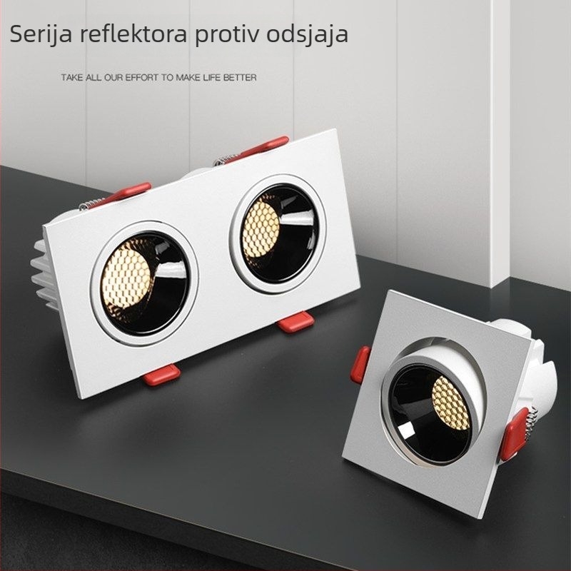LED downlight COB s dvostrukom glavom, s cijelim spektrom, anti-odsjaj, 10W, kvadratnog oblika