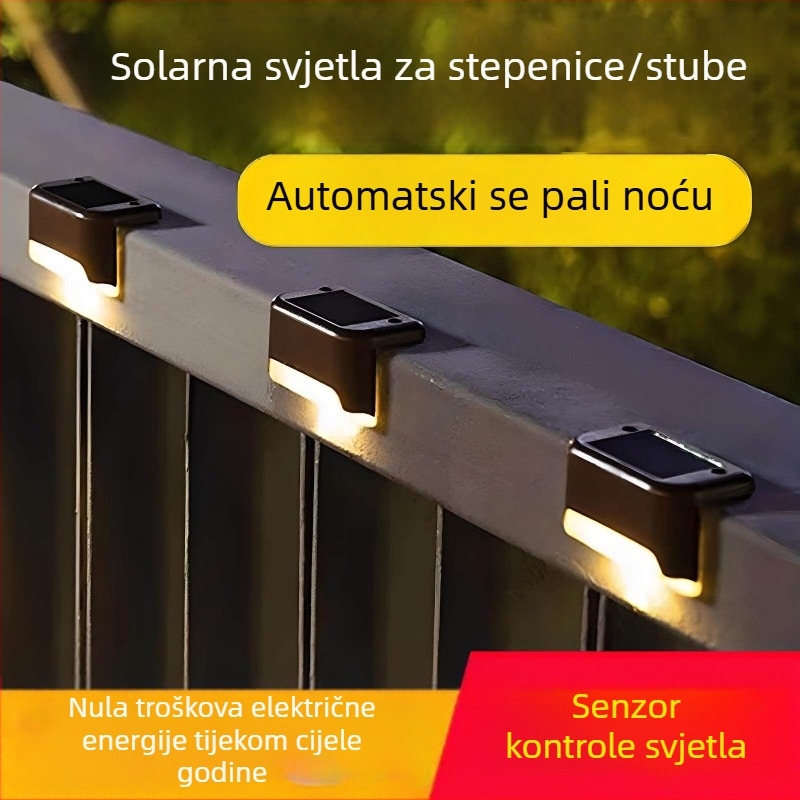 Solarne vanjske LED svjetla za kućnu upotrebu, vodootporne LED svjetla za stepenice, osvjetljenje ograde i zida, dekorativna rasvjeta za rukohvat