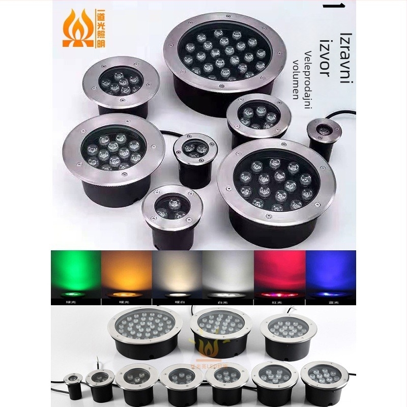 Vanjsko ukopano vodootporno LED svjetlo, RGB višebojni krajinski reflektor, podvodni kvadratni prožektor, 36W/9W/12W