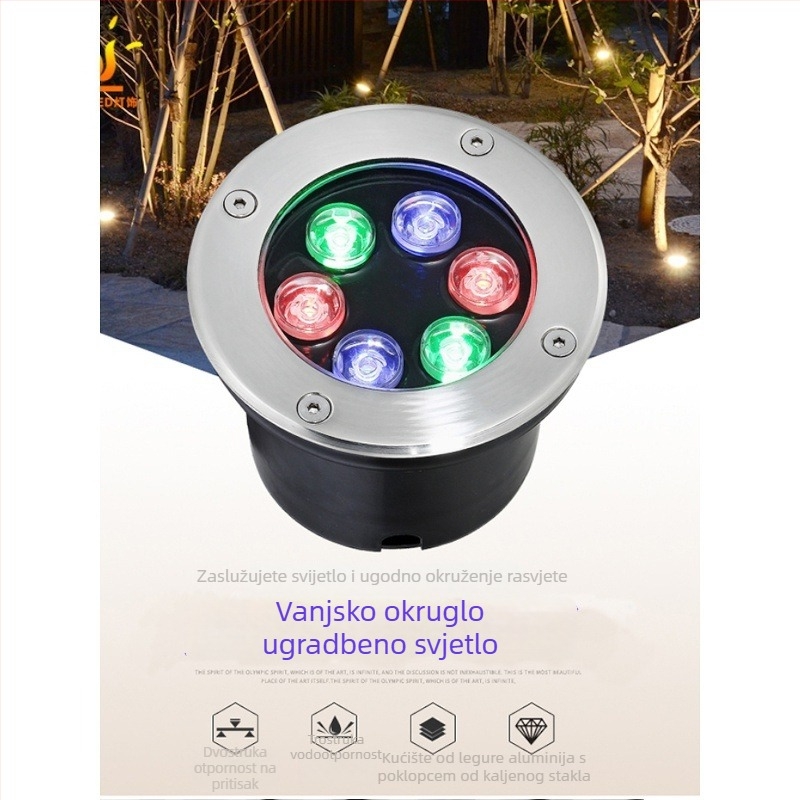 Vanjsko ukopano vodootporno LED svjetlo, RGB višebojni krajinski reflektor, podvodni kvadratni prožektor, 36W/9W/12W