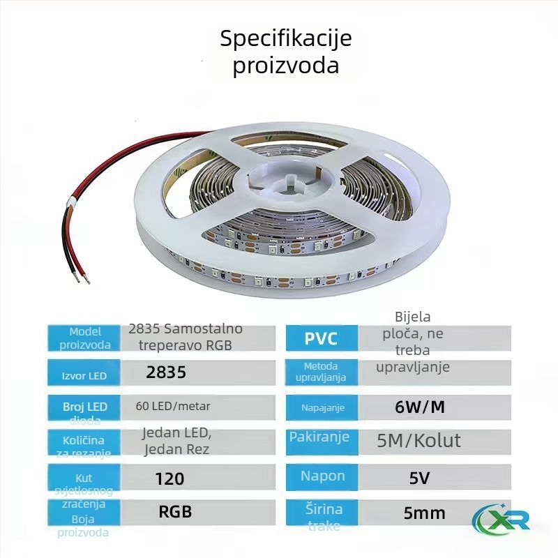 RGB LED traka s niskim naponom, 2835 LED, 5V, 60 LED po metru, širina 5 mm, unutarnja rasvjeta, visoka svjetlina, nije dimabilna
