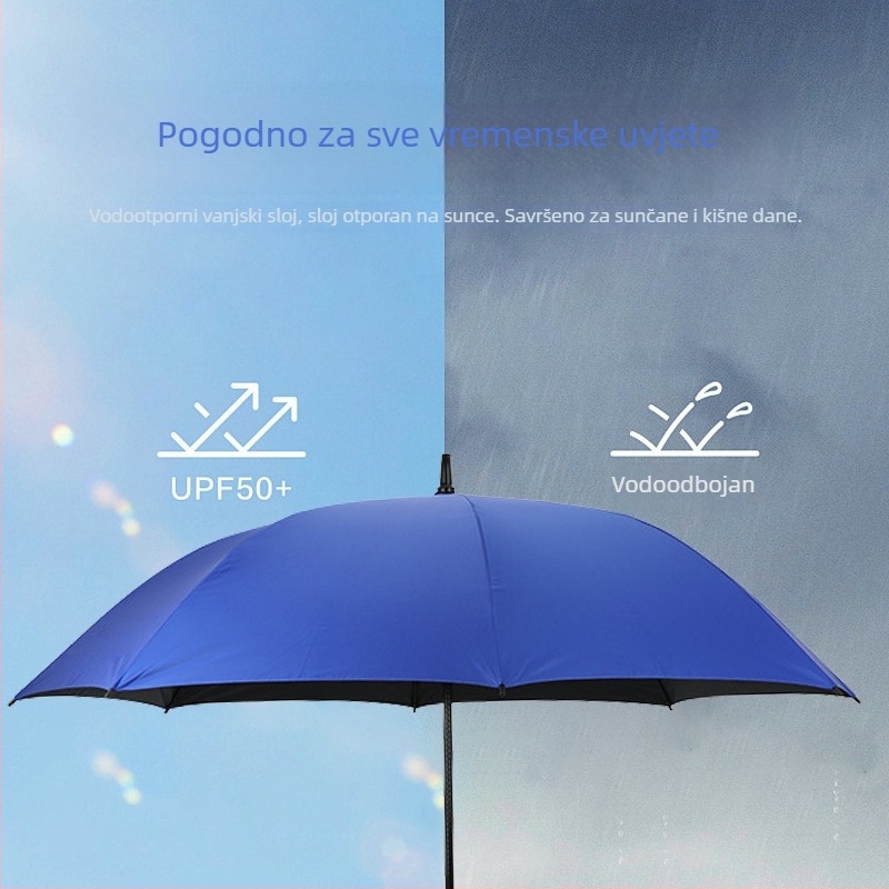 Golf kišobran s ravnim stalkom, kiša ili sunce, 16 rebara, mogućnost logotipa, veliki reklamni kišobran, otporan na vjetar.