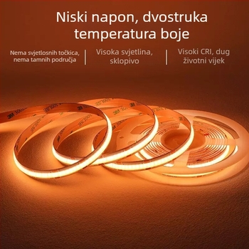 LED traka 24V 608 dvostruke boje, samoljepljiva za ormariće, COB linearno osvjetljenje CRI 90