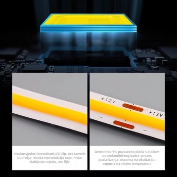 COB LED traka 24V, samolijepljiva ultra-tanka aluminijska kanal, niskonaponsko fleksibilno linearno osvjetljenje za ormari, visoka svjetlost