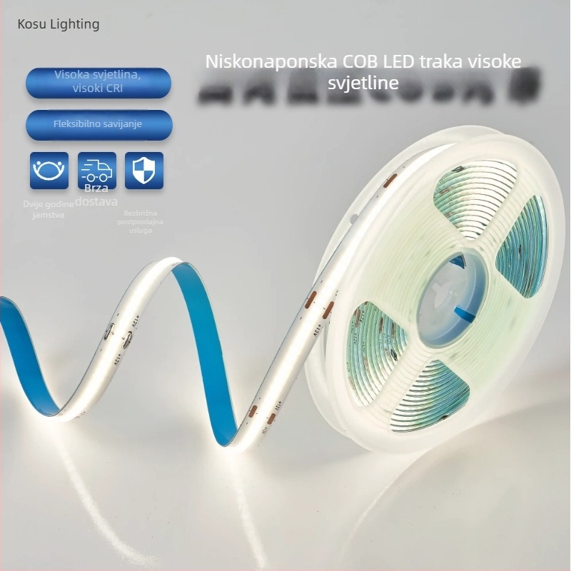 COB LED traka 24V, samolijepljiva ultra-tanka aluminijska kanal, niskonaponsko fleksibilno linearno osvjetljenje za ormari, visoka svjetlost