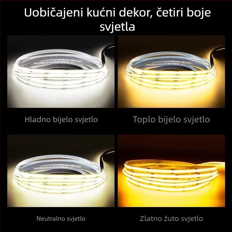 COB LED traka 24V, samolijepljiva ultra-tanka aluminijska kanal, niskonaponsko fleksibilno linearno osvjetljenje za ormari, visoka svjetlost