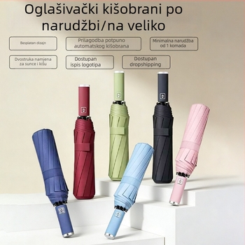 Kišobran za sunce i kišu s crnim UV premazom, potpuno automatski, trodijelni sklopivi kišobran, s mogućnošću prilagođenog logotipa, unisex