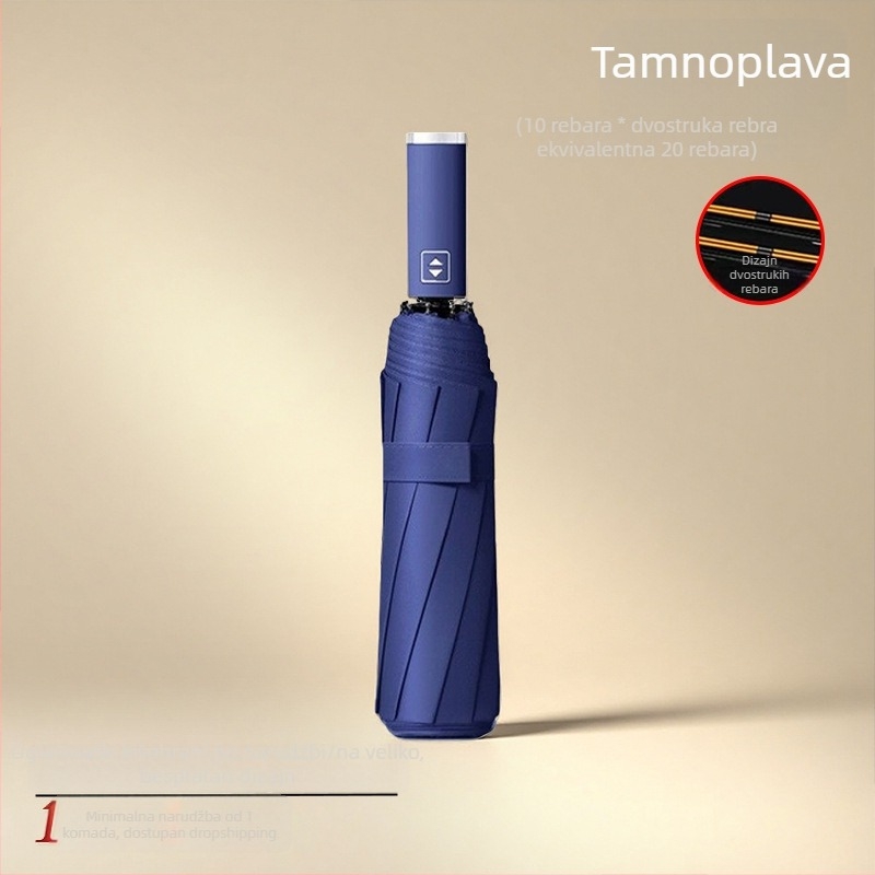 Kišobran za sunce i kišu s crnim UV premazom, potpuno automatski, trodijelni sklopivi kišobran, s mogućnošću prilagođenog logotipa, unisex