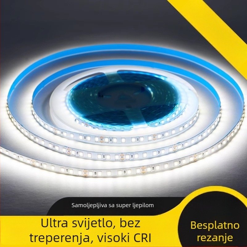 Izuzetno tanak LED trak, samoljepljiv, 12V/24V, 120 LED/m, čip 2835, bijela/topla/neutralna boja, unutarnje osvjetljenje, bez mogućnosti prigušivanja