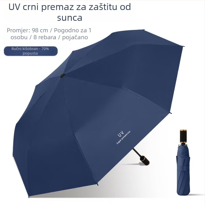 Prilagođeni UV-zaštitni sklopivi kišobran s osam rebara, ručno otvaranje, tisak logotipa