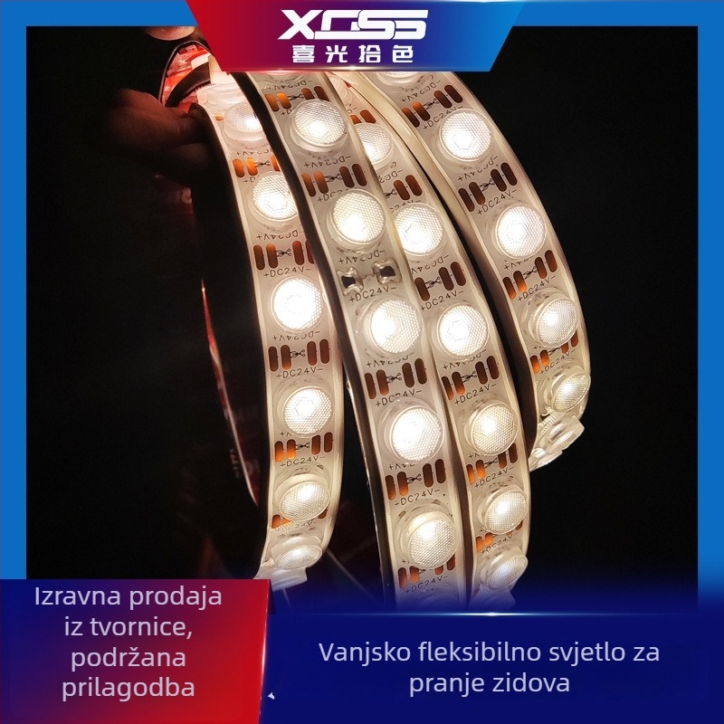 Fleksibilno LED svjetlo za pranje fasada, vanjsko IP65 vodootporno DC24V, savitljiva svjetlosna traka za mostove i reklamne ploče