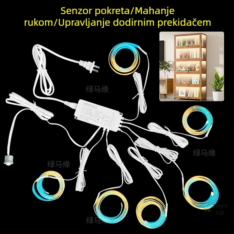 LED COB trak za police s senzorom pokreta, samoljepljiva, 12V, 320 LED, CRI 90, promjenjiva jačina, dodirno upravljanje, 30W
