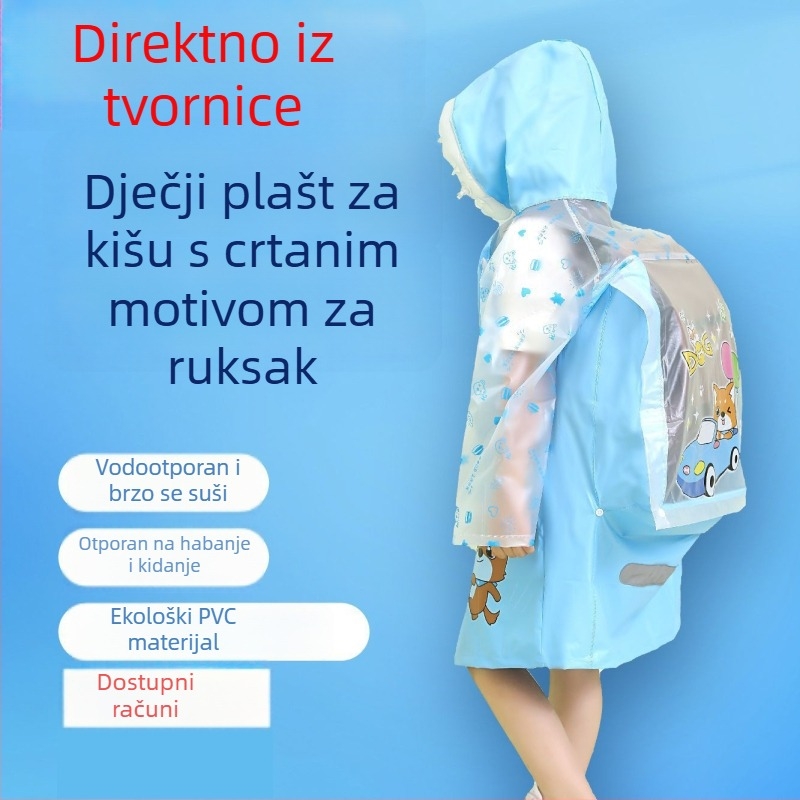 Dječji kišni pončo s napuhivanim rubom, za uzrast 7–12 godina, vodootporan za vanjsku uporabu