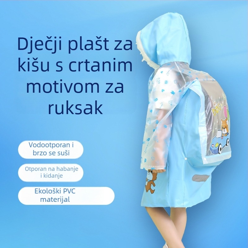 Dječji kišni pončo s napuhivanim rubom, za uzrast 7–12 godina, vodootporan za vanjsku uporabu