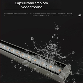 LED vanjska linearna svjetiljka, IP65 vodootporna, wall washer za fasade, aluminijsko kućište, konturno osvjetljenje zgrade, model Line light 2829, 24V, kut snopa 120°, topla bijela / žuta svjetlost