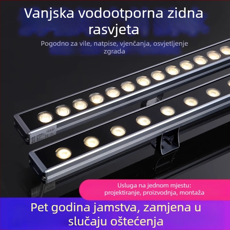 LED RGB niskonaponsko svjetlo za pranje zidova, 24W, vanjska vodootporna linearna rasvjeta fasade, šarolika