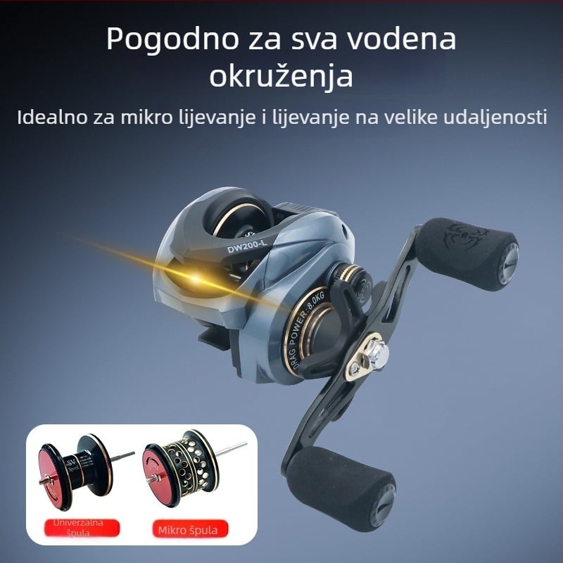 Fisherman potpuno metalna bubanj navijač za duga bacanja, dvostruki kočioni sustav, cijev s kapljicom vode