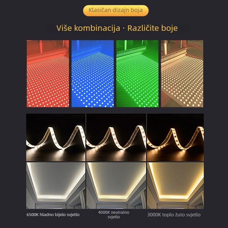 2835 LED traka, 24V, širina 8 mm, 120 LED dioda, aluminijski profil, neonsko ambijentalno osvjetljenje