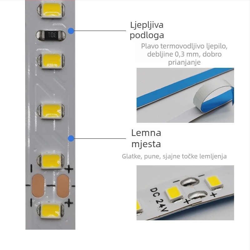 2835 LED traka, 24V, širina 8 mm, 120 LED dioda, aluminijski profil, neonsko ambijentalno osvjetljenje