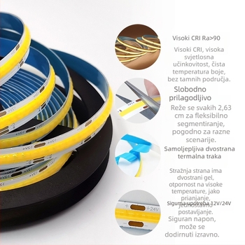 COB LED trak s dvostrukom temperaturom boje, samoljepljiv, niskonaponski 12V/24V fleksibilno linearno osvjetljenje za stropne ormariće