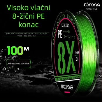 Corona PE linija za ribolov s 8 vlakana za dugu bacanje, izuzetno glatka glavna linija, visoka napetost i otporna na habanje