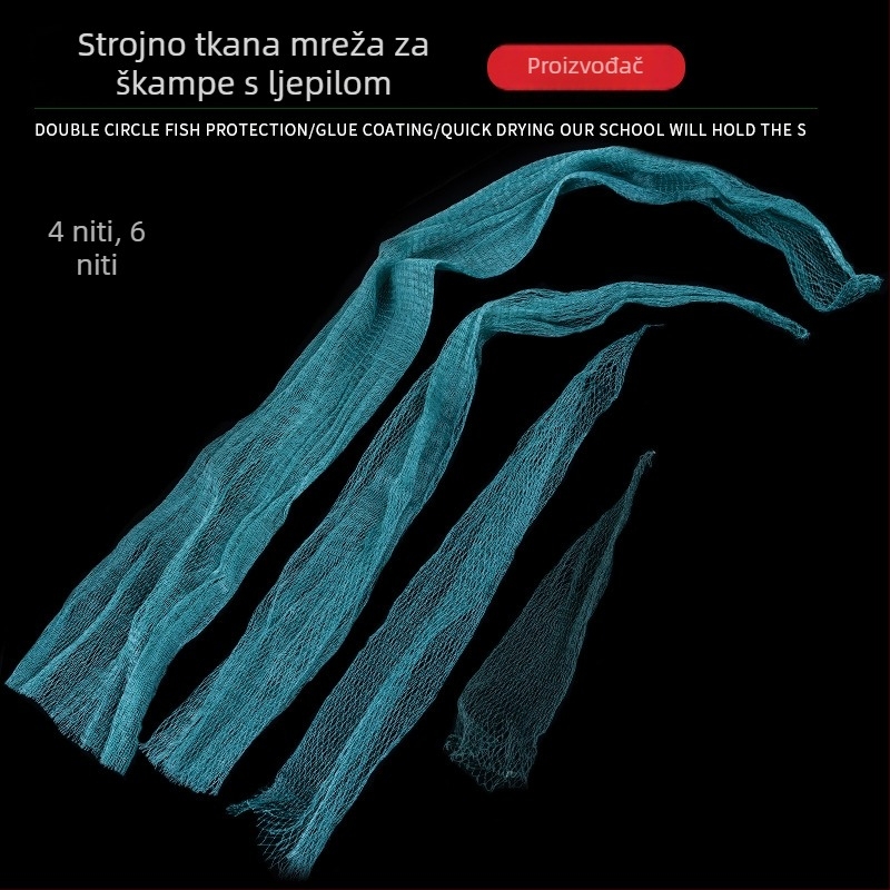 Utkana mreža za škampove s ljepilom svilenom nitom, ručno šivana četverostruka mreža; mreža za škampe, mreža za ribe i zaštita ribe