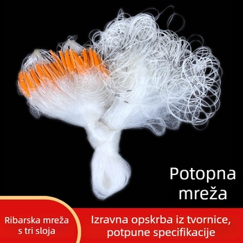 Trostruka mreža za ribolov visine 1,3 m, gornji plutajući dio i donji potopljeni dio