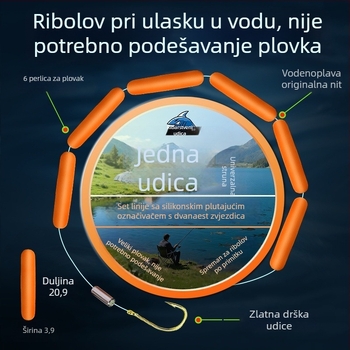Narančasti pluta set s unaprijed vezanim kukom, bez podešavanja plutova, tradicionalna linija s jednim kukom za riječnu ribolov bijele ribe i šarana
