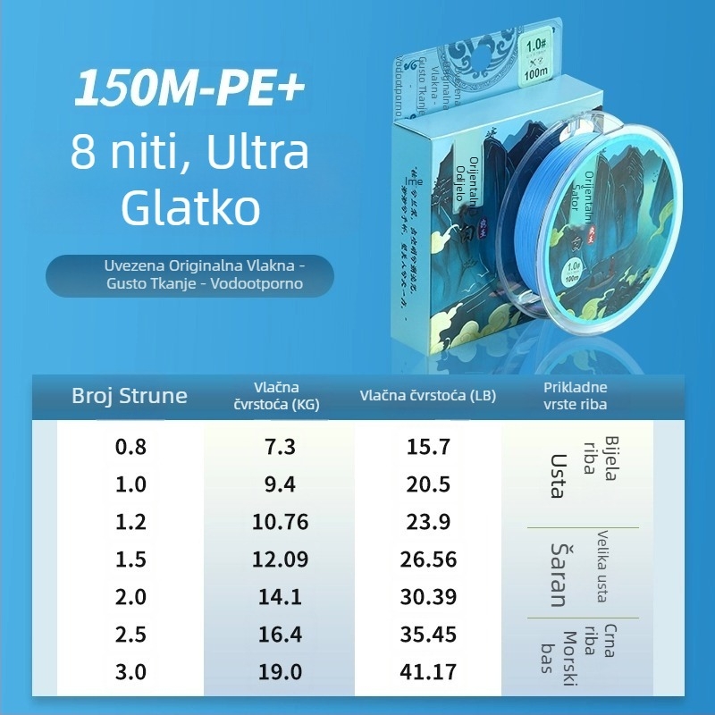 Turtle PE ribolovna linija, 8-slojna Dyneema, izuzetno jaka, duga bacanja, 100 m