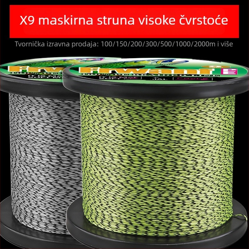 Frwanf 9-žilna nevidljiva pletena ribolovna linija s točkicama, PE, 100–2000 m