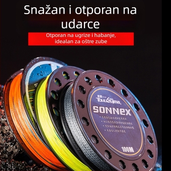 PE pleteni ribolovni konac, 100 m, 4- ili 8-žilni glavni konac s vodilom za mamce, morski ribolov