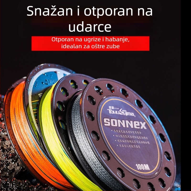 PE pleteni ribolovni konac, 100 m, 4- ili 8-žilni glavni konac s vodilom za mamce, morski ribolov