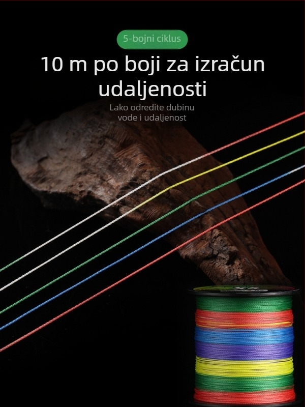 Haodun PE plietena linija za morski ribolov, 8‑vlakana, 500 m; 4‑vlakana linija protiv ujeda za mamce, 300 m; 10 m jednake boje rola