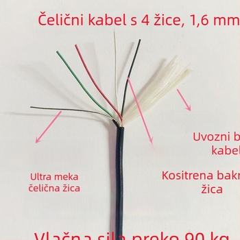1,6 mm čelična ribolovna linija s četiri jezgre, bakreno jezgro s cinkovim premazom, bijela boja, nosivost 90 kg