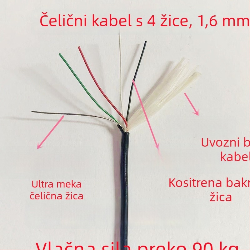 1,6 mm čelična ribolovna linija s četiri jezgre, bakreno jezgro s cinkovim premazom, bijela boja, nosivost 90 kg