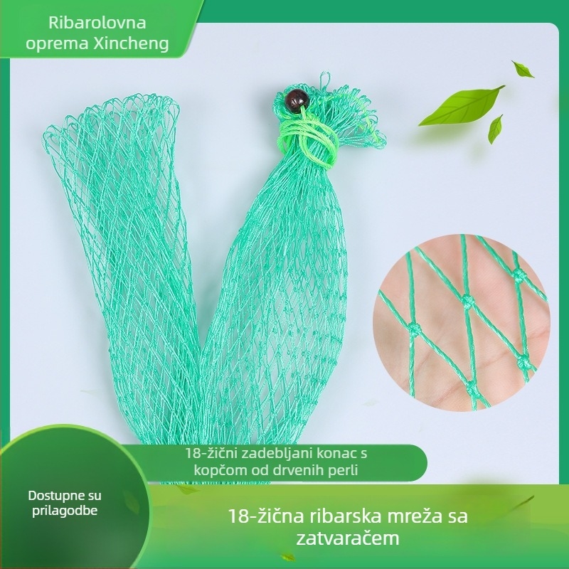 Zelena najlon mrežasta torbica s 18 vlaknima i koralima na vrpci, oprema za ribolov