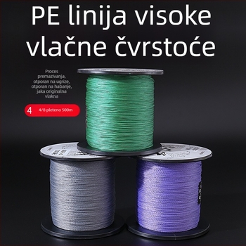 PE glavna ribolovna linija, visoke čvrstoće, 500 m, pletena, 4- i 8-nitna, za morski ribolov