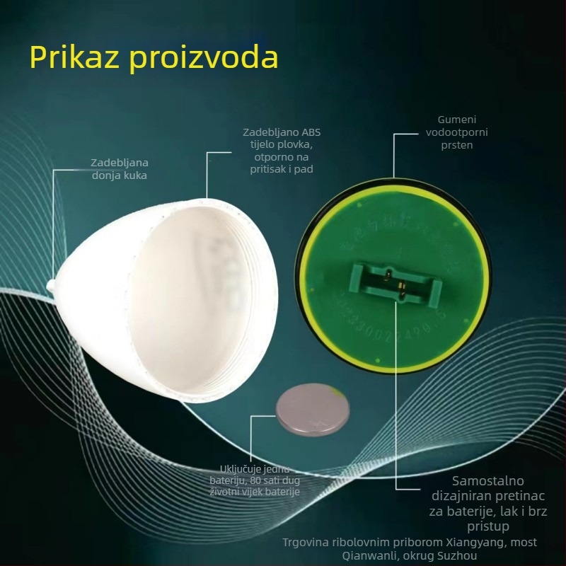 Elektronički plutač za ribolov sa zelenim LED svjetlom, 12 s tajmer, težine 50–100 g, detekcija ugriza