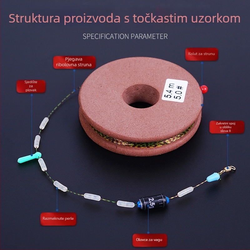 Set ribolovnih linija sa glavnom linijom i predvezenim podlinijama, pribor