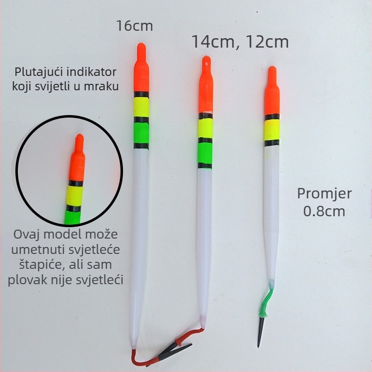 Plastični ribolovni plovak, grub, tradicionalan s velikom okruglom glavom, noćno svjetlo