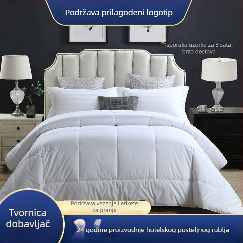 Hotelska deka za zimu, četverosezonska, s anti-perjem platnom i punjenjem od pero-velura, debela, 2,5–3 kg, za jednokrevetnu ili dvokrevetnu postelju.