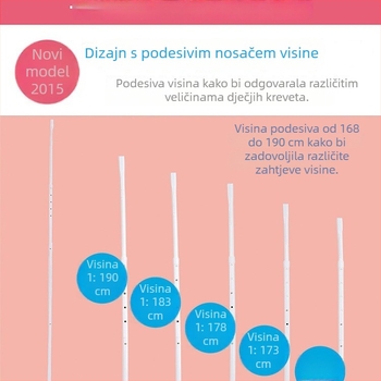 Podna mreža za zaštitu od komaraca za dječji krevetić, teleskopska i podesiva osnova, četiri razine podešavanja, bijela