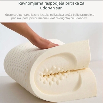 Prirodni jastuk od lateksa za podršku vrata, pravokutnog oblika, visina 5–10 cm, težina 0,5–1 kg, pleteni navlaka, sadržaj lateksa 70–80%