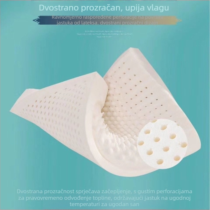 Prirodni jastuk od lateksa za podršku vrata, pravokutnog oblika, visina 5–10 cm, težina 0,5–1 kg, pleteni navlaka, sadržaj lateksa 70–80%