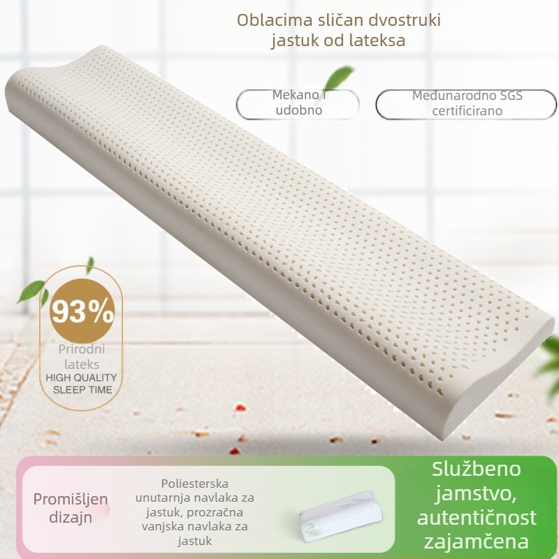 Prirodni lateks jastuk za parove s podrškom za vrat, dugi četverokutni jastuk, sadržaj lateksa 80–90%, težina 3–3,5 kg