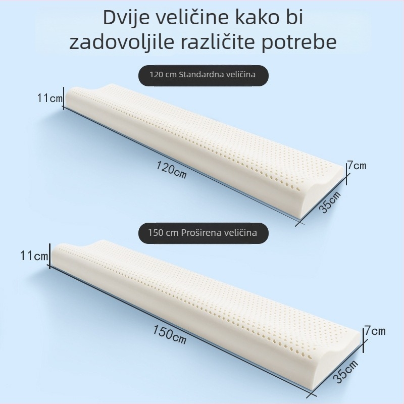 Prirodni lateks jastuk za parove s podrškom za vrat, dugi četverokutni jastuk, sadržaj lateksa 80–90%, težina 3–3,5 kg