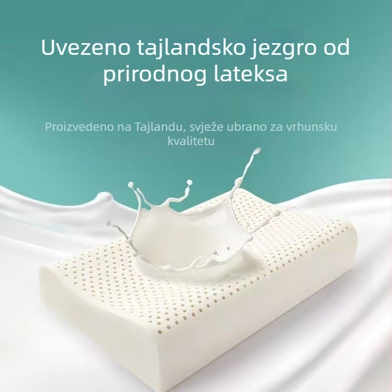 Jastuk od prirodnog lateksa s potporom za vrat, pravokutnog oblika, navlaka od bambusovih vlakana, sadržaj lateksa 90%+, visina 10–15 cm, težina 0,5–1,0 kg
