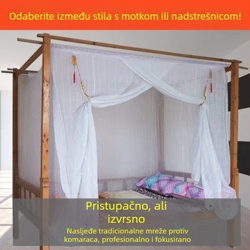 Dvostruko vlaknasta pamukova mreža protiv komaraca, gusta tkanina, tradicionalni dizajn s nosačem na šipku, veličine 1,2 m, 1,5 m i 1,8 m, za kućanstvo